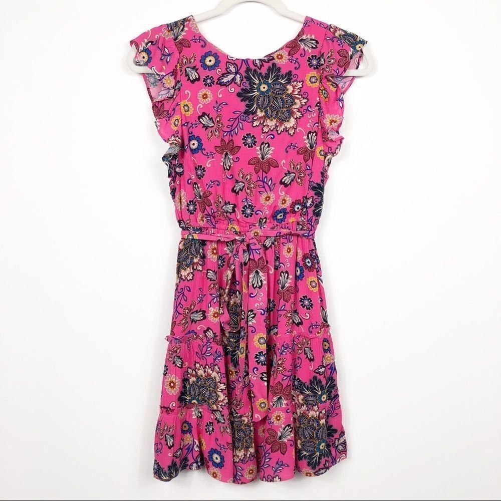 LOFT Mixed Floral Tie Flutter Dress, Petite XS